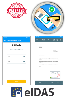 （『ポケッタブルeシール KEYSEAL』はPINコードで押印の「当事者」を証する）