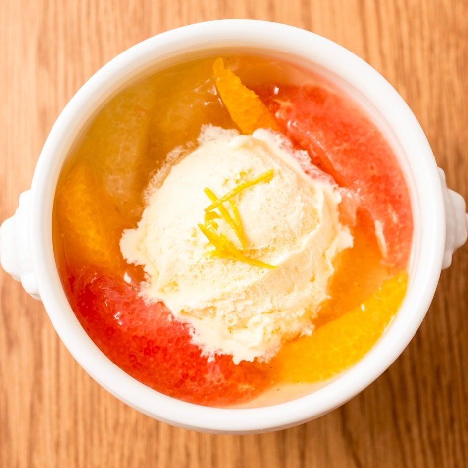 柑橘類のサラダ白ワインゼリー添え650円