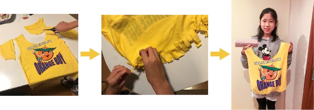 身体が成長したことでサイズが合わなくなったが、プリントが気に入っている服をエコバッグにリメイク