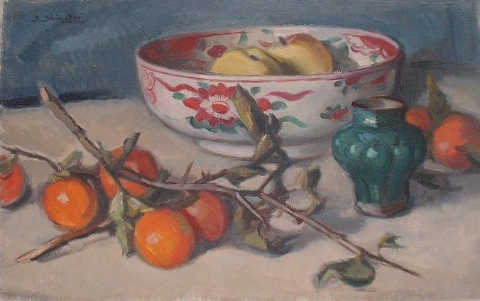 霜島 之彦「（静物）柿と陶器」（佐倉市立美術館所蔵）