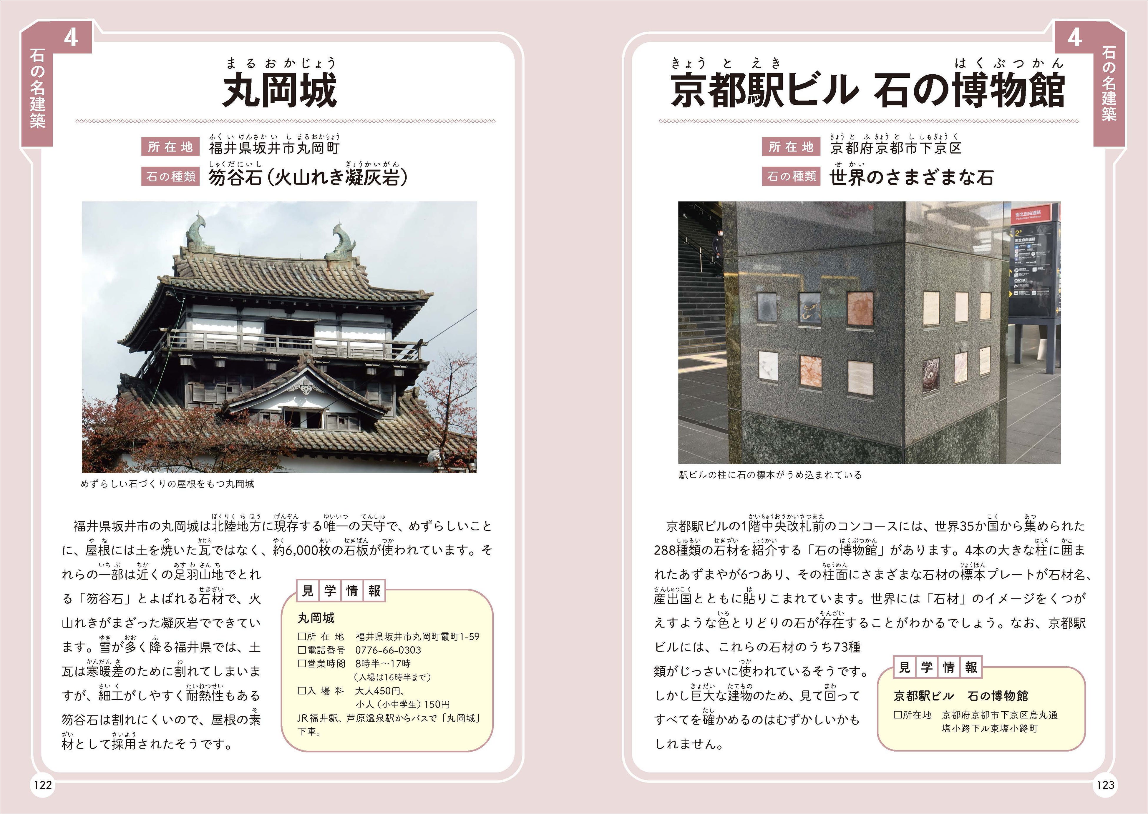 京都駅ビルで実際に使われている石材の標本を見ることができる。