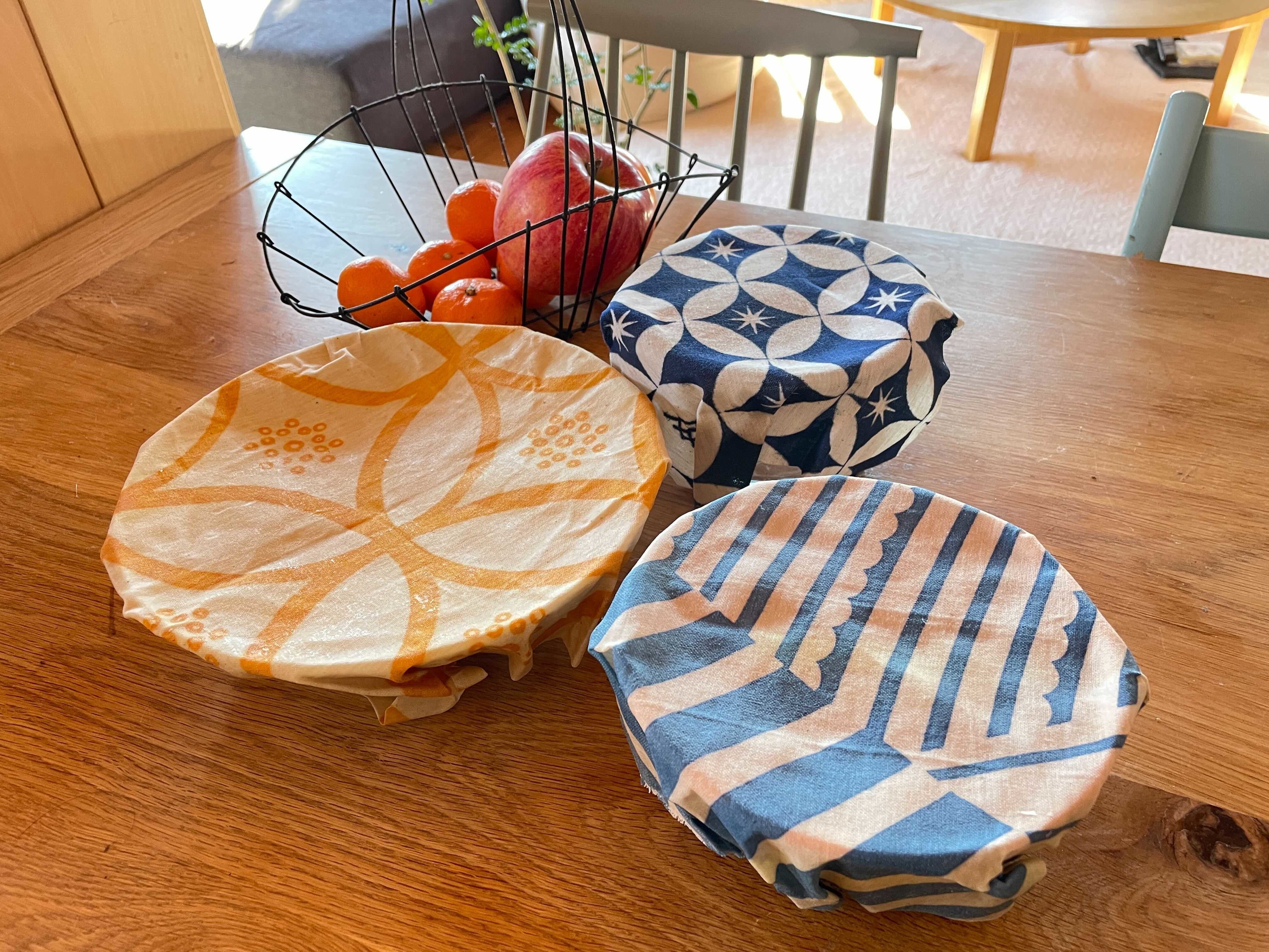 福島で有機栽培した在来種の綿花が原料の「KiTEN」の手ぬぐいの端切れで作ったみつろうラップ