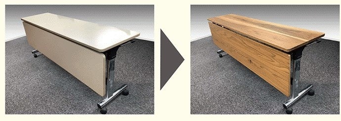 天板と幕板をGywood®に交換。無垢材ならではの美しい木目でデザイン性も高い