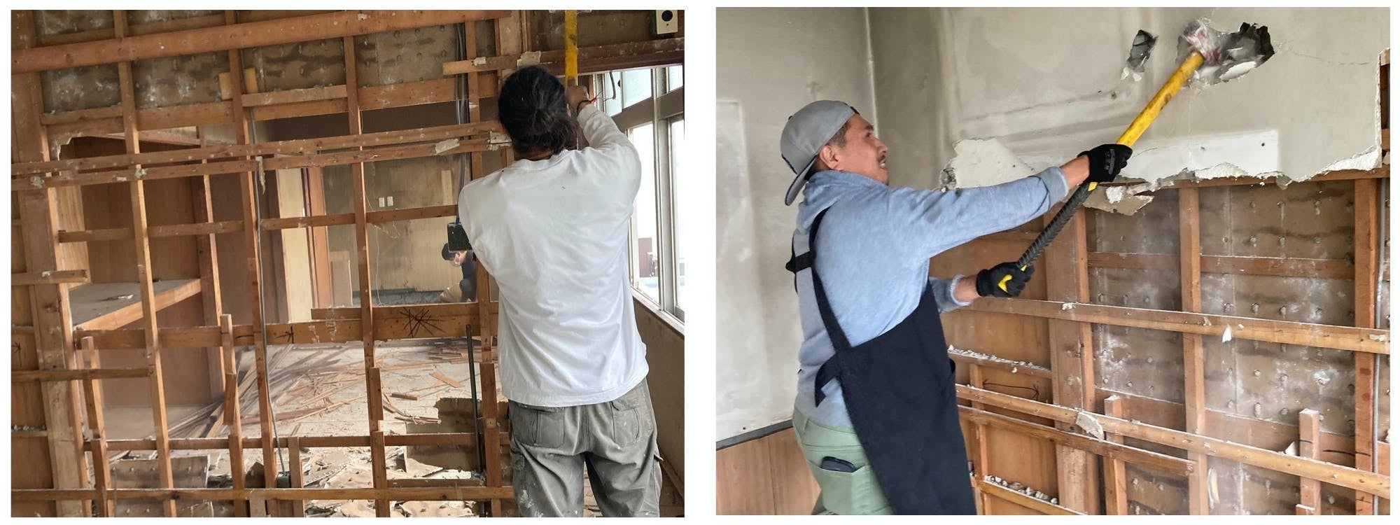 解体作業を進めるメンバーら