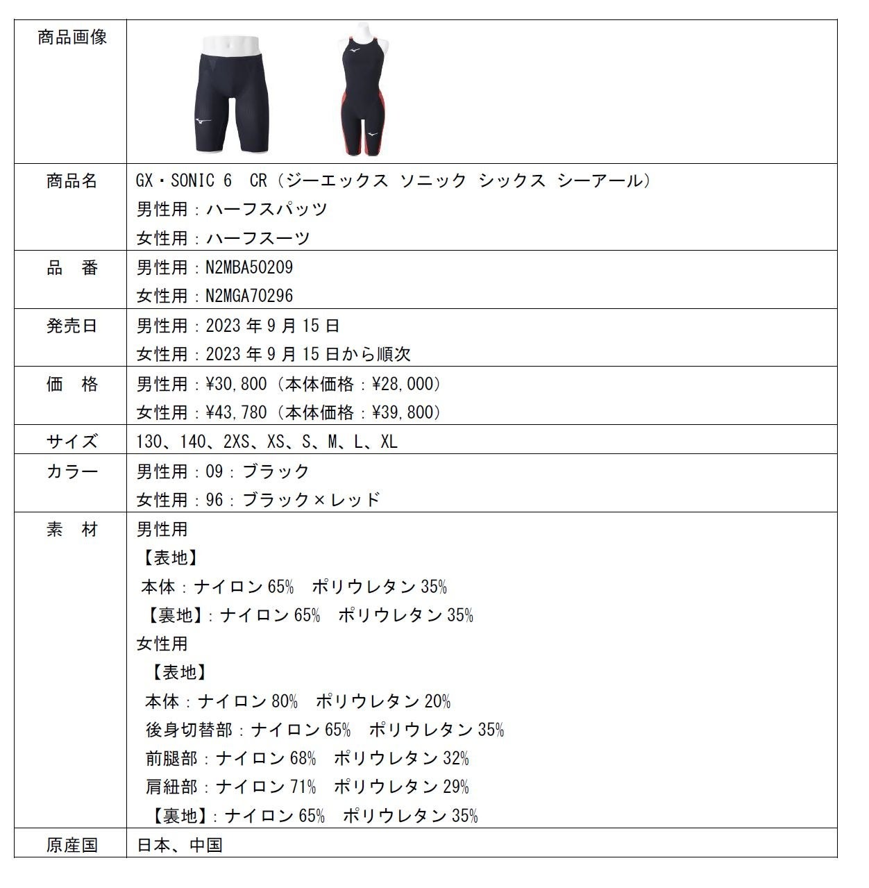 ミズノ　GX SONIC 6黒　　Lサイズ　（箱付き） Mizuno Men's GX Sonic 6 Compression Release Jammer – Elsmore