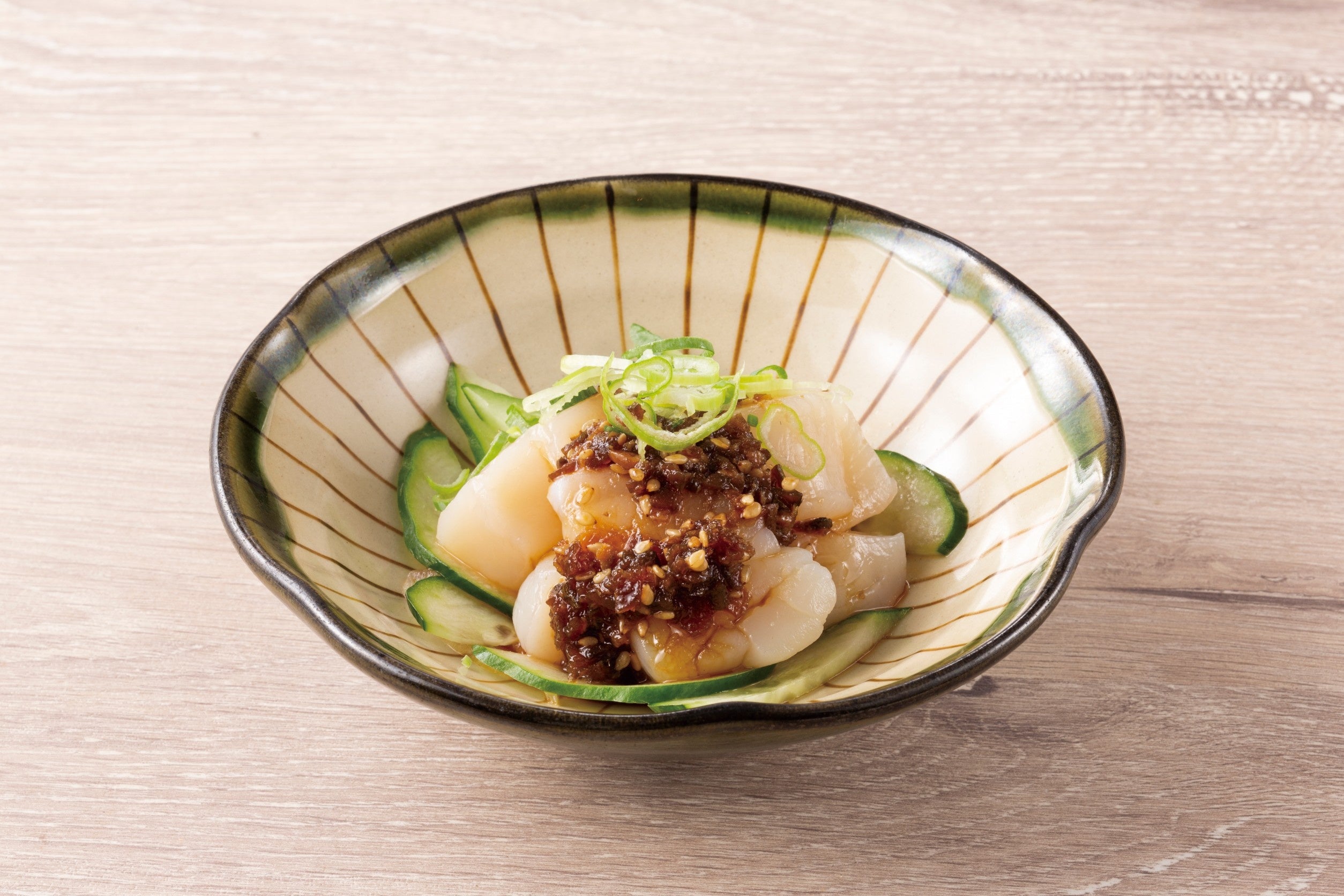 のれん街＿帆立ときゅうりの有機菊芋醤油和え