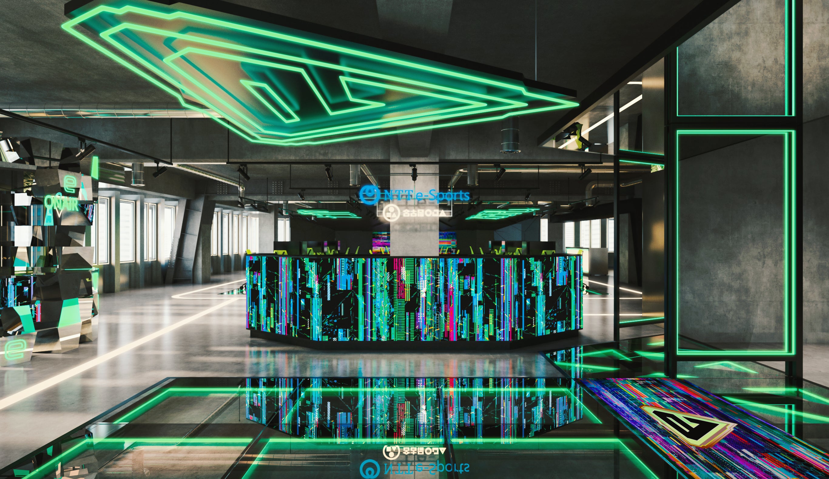 LEDビジョンが組込まれた受付ブース