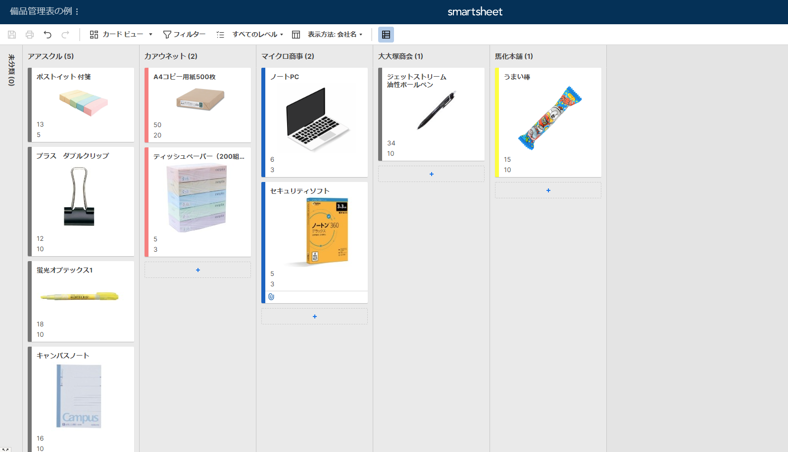 備品管理のカード表示