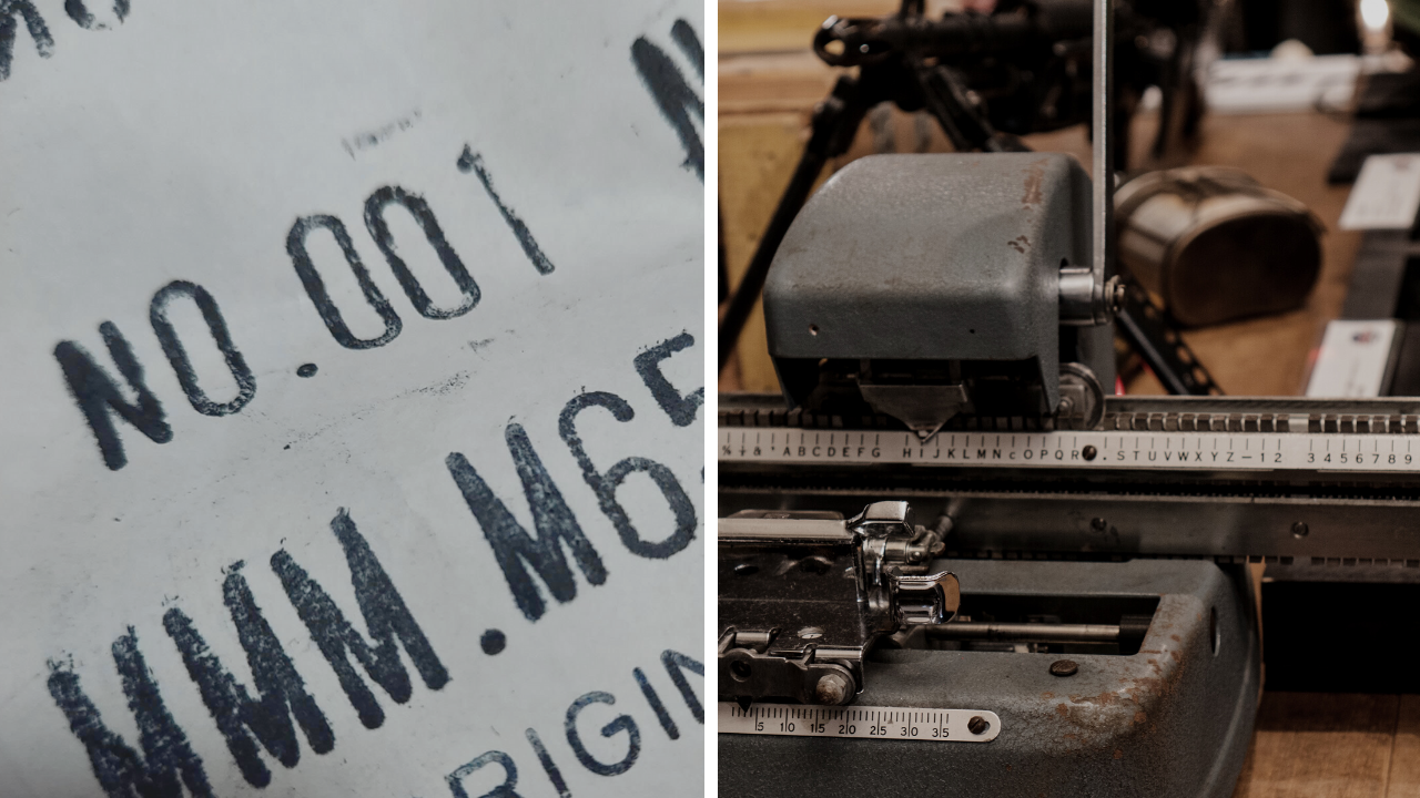 ⑤（左）インスペクションタグには一点一点シリアルナンバーを付与　⑥（右）11月に開催したリアルミリタリー展。展示や参加型イベントでは、歴史あるものに触れたり、オーダー向け計測会などを実施