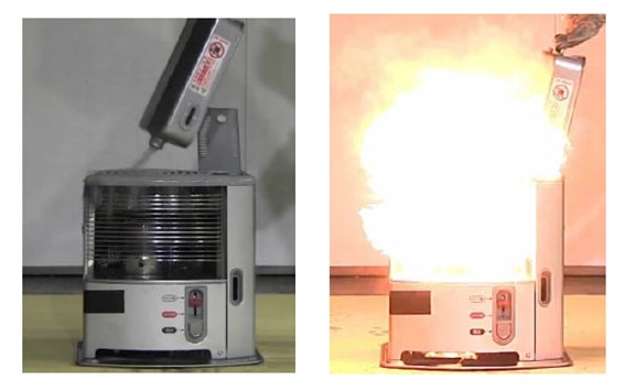 ▲漏れた灯油に引火し燃え上がる様子