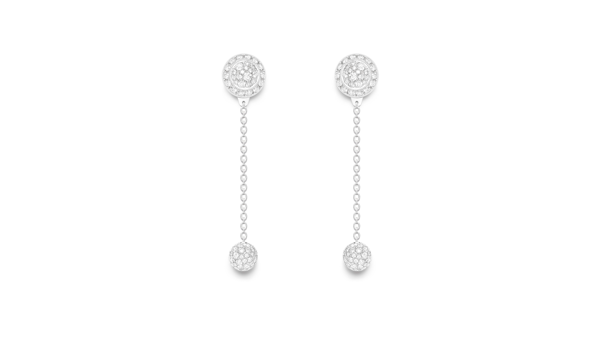 「ポセション」 イヤリング 18KWG、ブリリアントカットダイヤモンド184個（計約1.48ct）