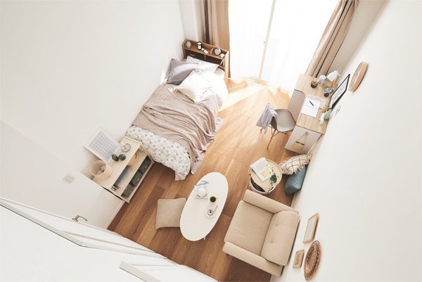 6畳ワンルームにショートセミシングルサイズをレイアウト