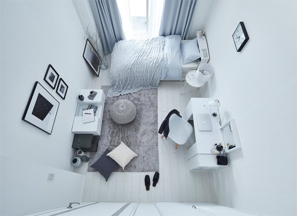 6畳ワンルームにショートセミシングルサイズをレイアウト