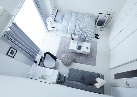 8畳ワンルームにショートセミシングルサイズをレイアウト