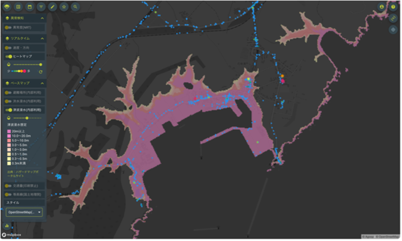写真6：津波の発生を想定した浸水エリアの表示