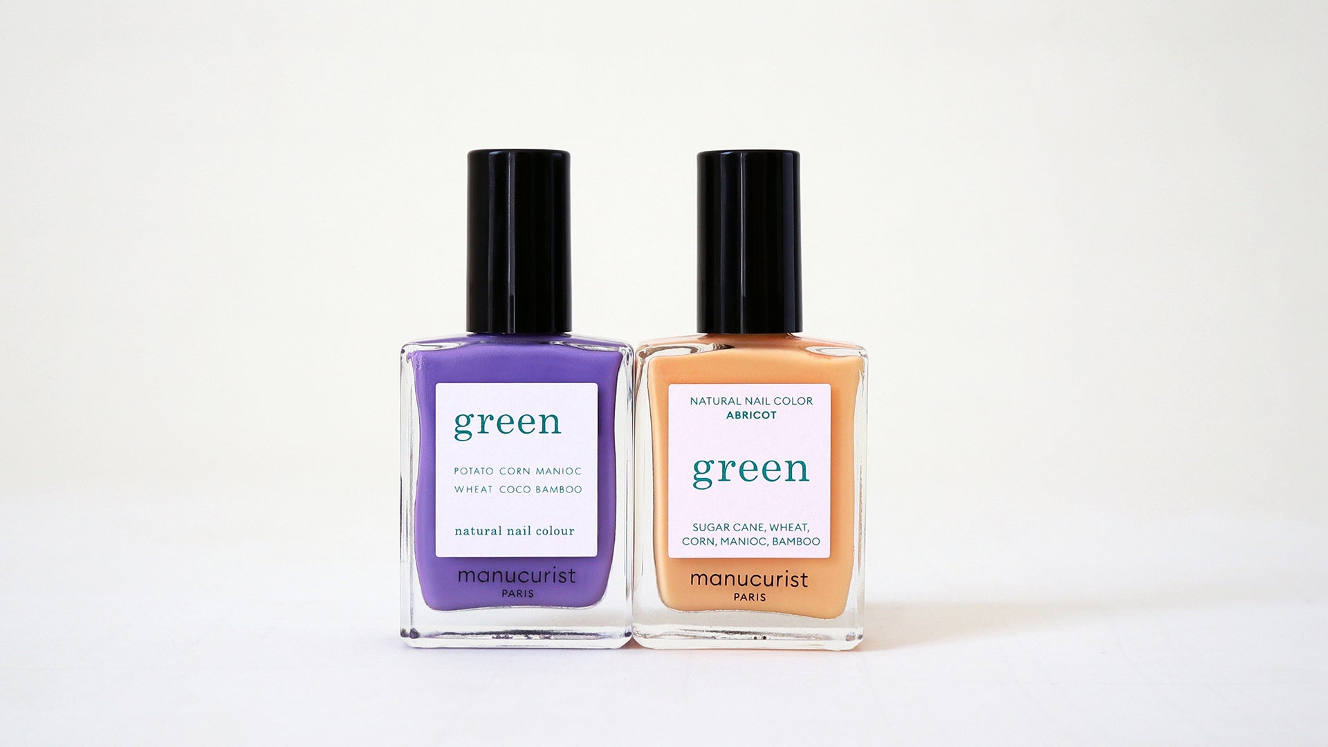 グリーンナチュラル ネイルカラー「Iris(アイリス)」「Abricot(アプリコット)」各15mL¥2,970(税込)