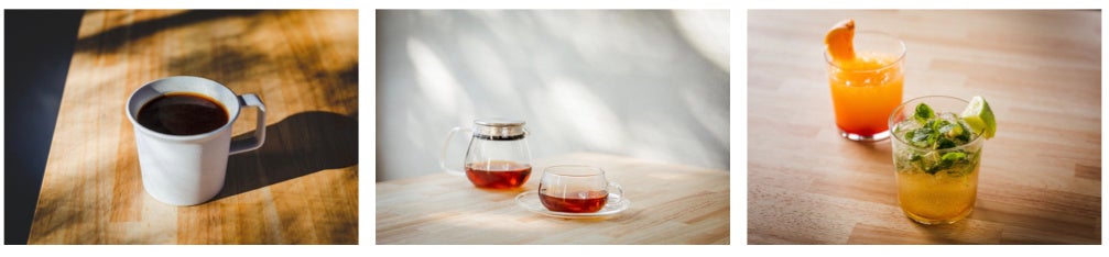 CBDコーヒー／和紅茶／（手前から）モヒート・サンライズ