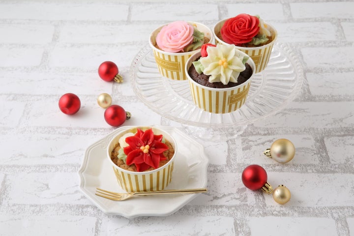「フラワーピクニックカフェ」食べられるお花のクリスマスカップケーキ4個セット