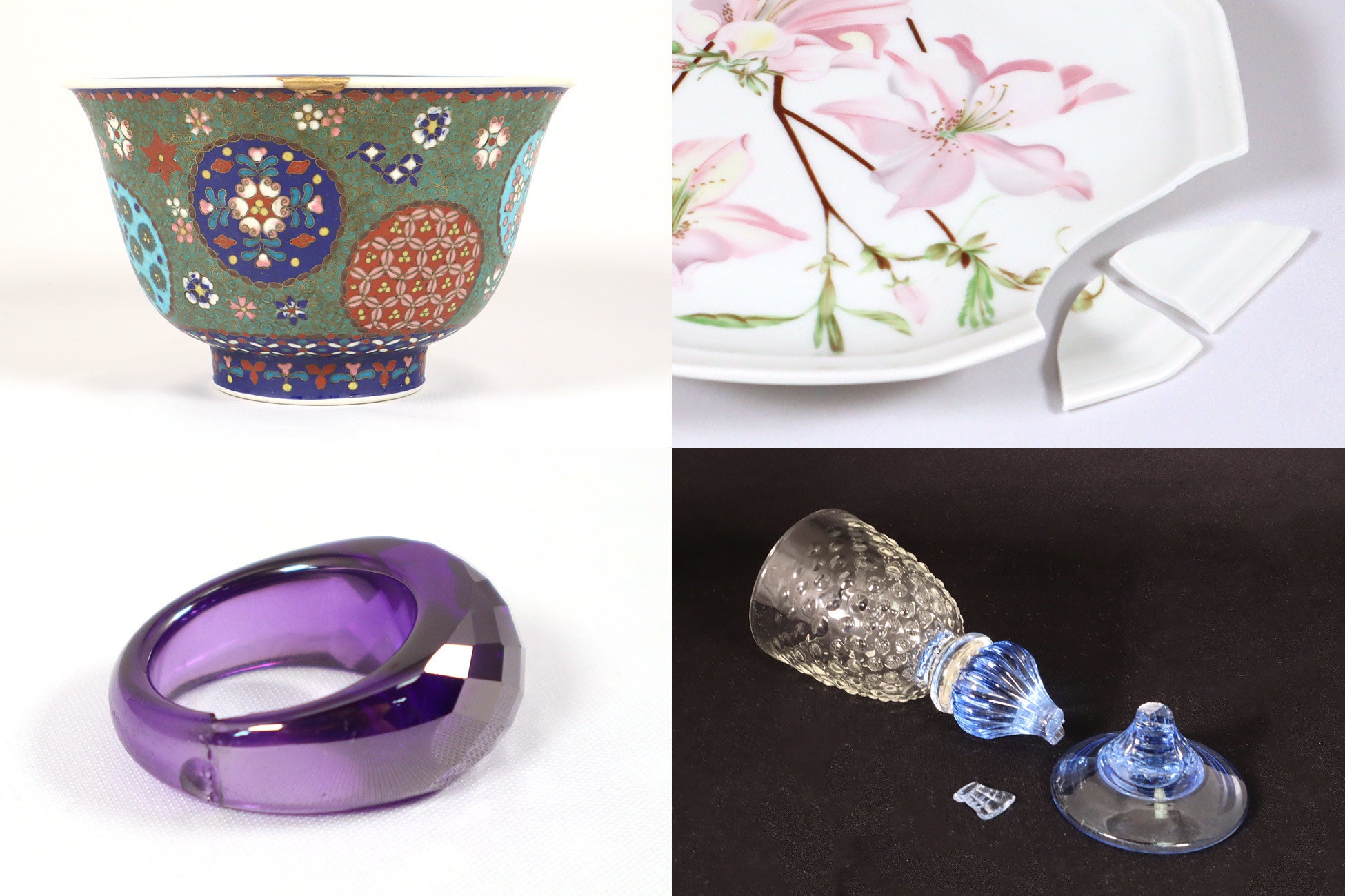 依頼品一例（過去に他で金継ぎされたものの再修復のご相談も有りました。）