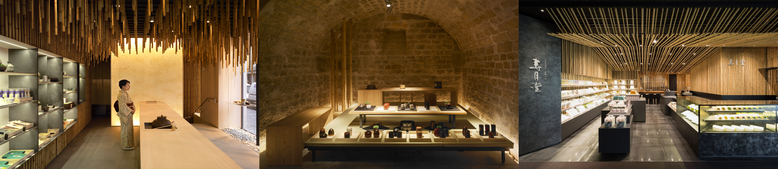 (写真左から) パリ店／パリ店地下  茶禅ギャラリー／銀座  歌舞伎座店