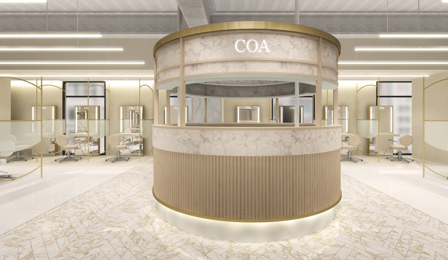 COA銀座 ベージュゴールドを基調とした高級感あふれる内装