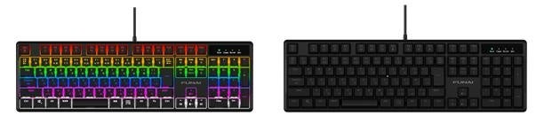 メカニカルゲーミングキーボード(左：発光時、右：非発光時)