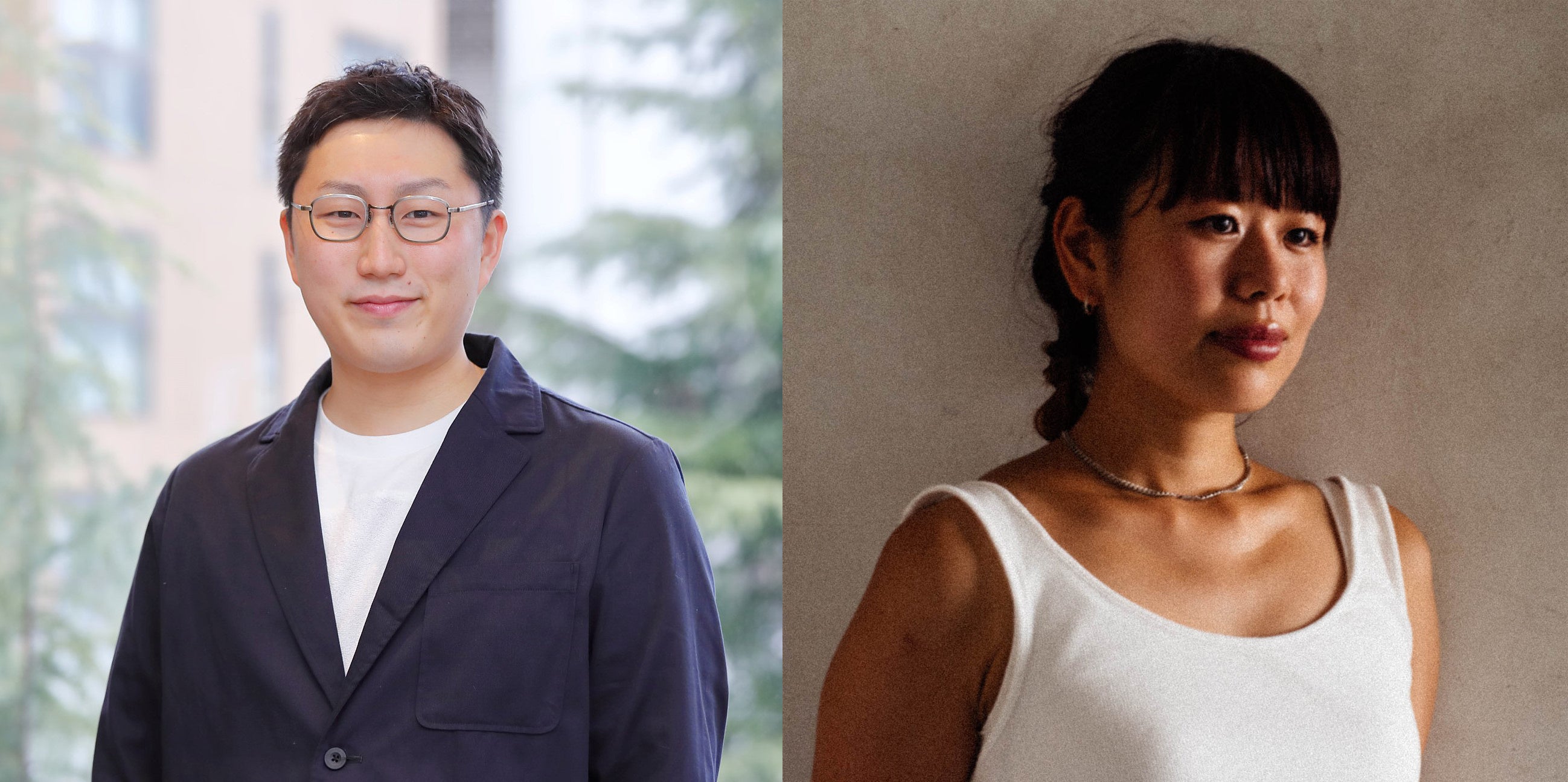 左：株式会社Kiraku クリエイティブディレクター　山野恭稔　空間デザイン 右：アートディレクター　林絵子　ブランディング・パッケージデザイン