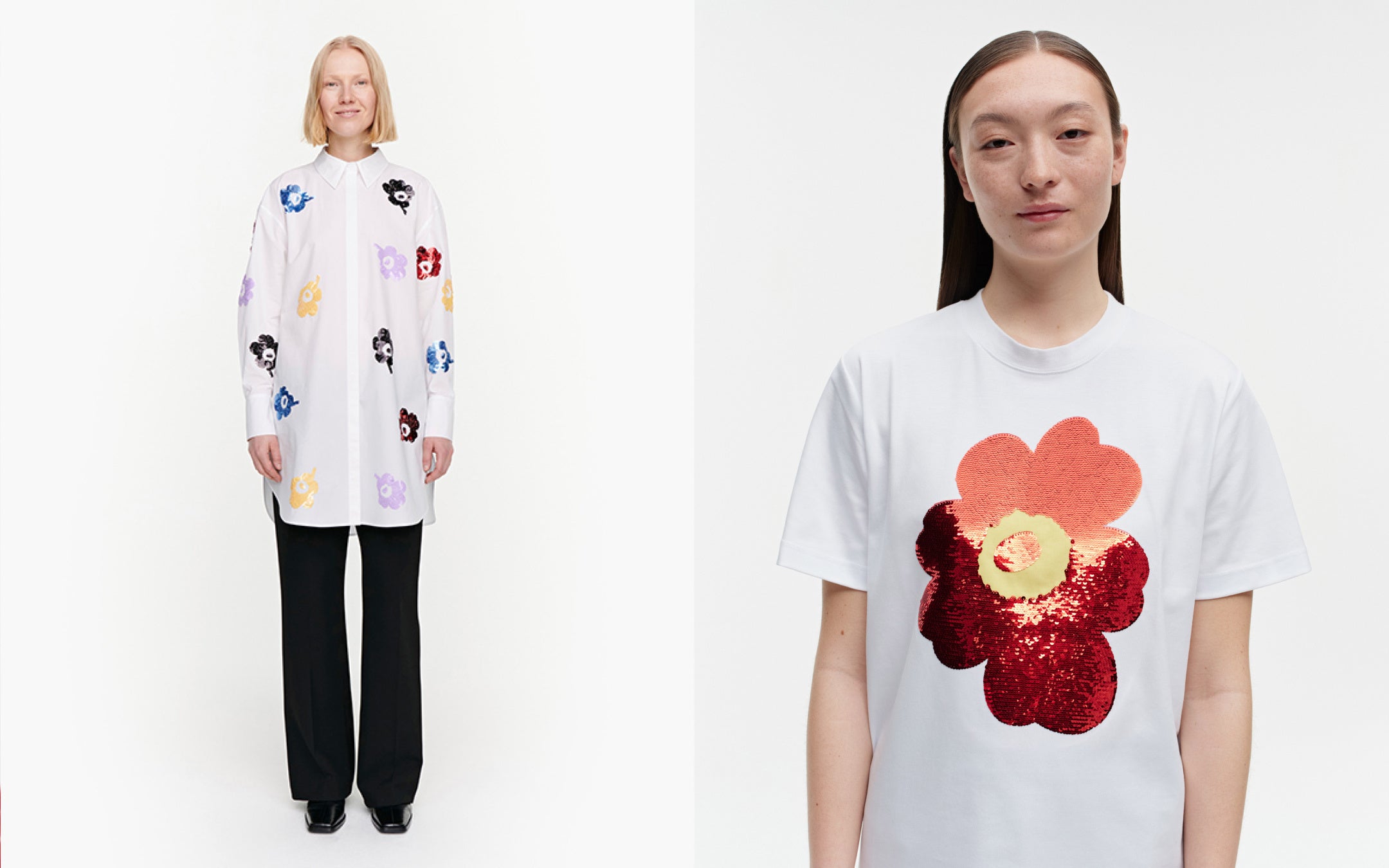 （左）シャツドレス 47,300円　（右）Tシャツ 26,400円