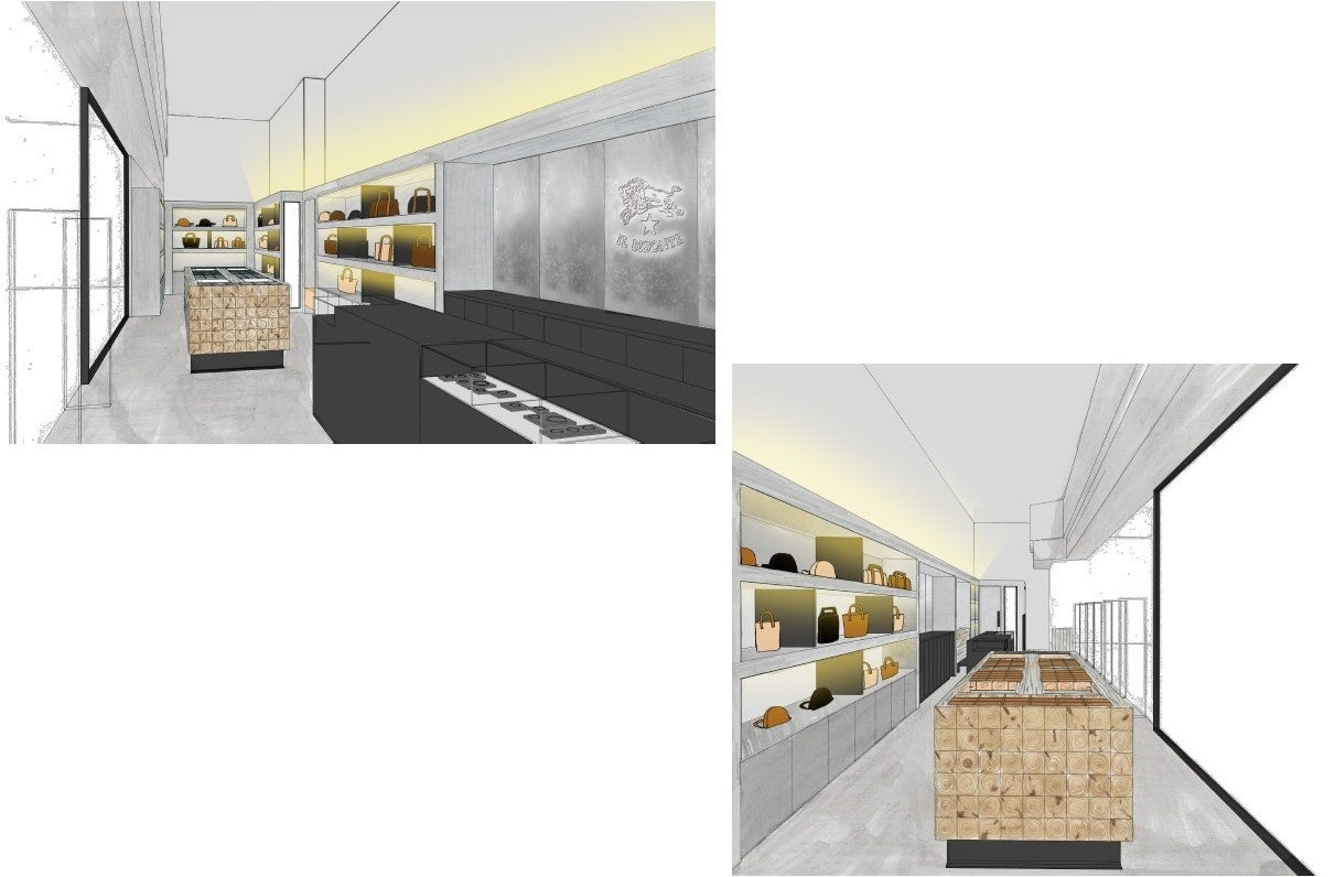 ©IL BISONTE　　　　　革の繊細な手触りを感じながら、豊富なバリエーションを体感できる店内。