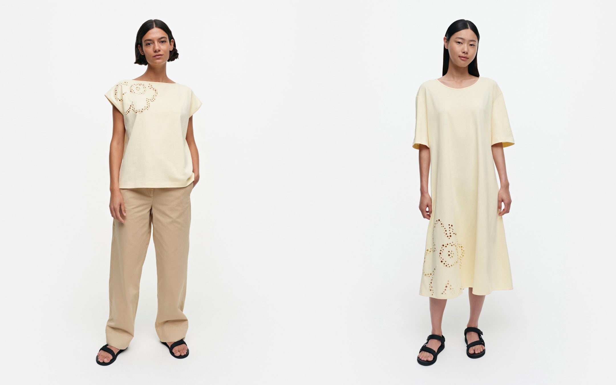 (左)カットソー 29,700円 (右)ワンピース 42,900円 