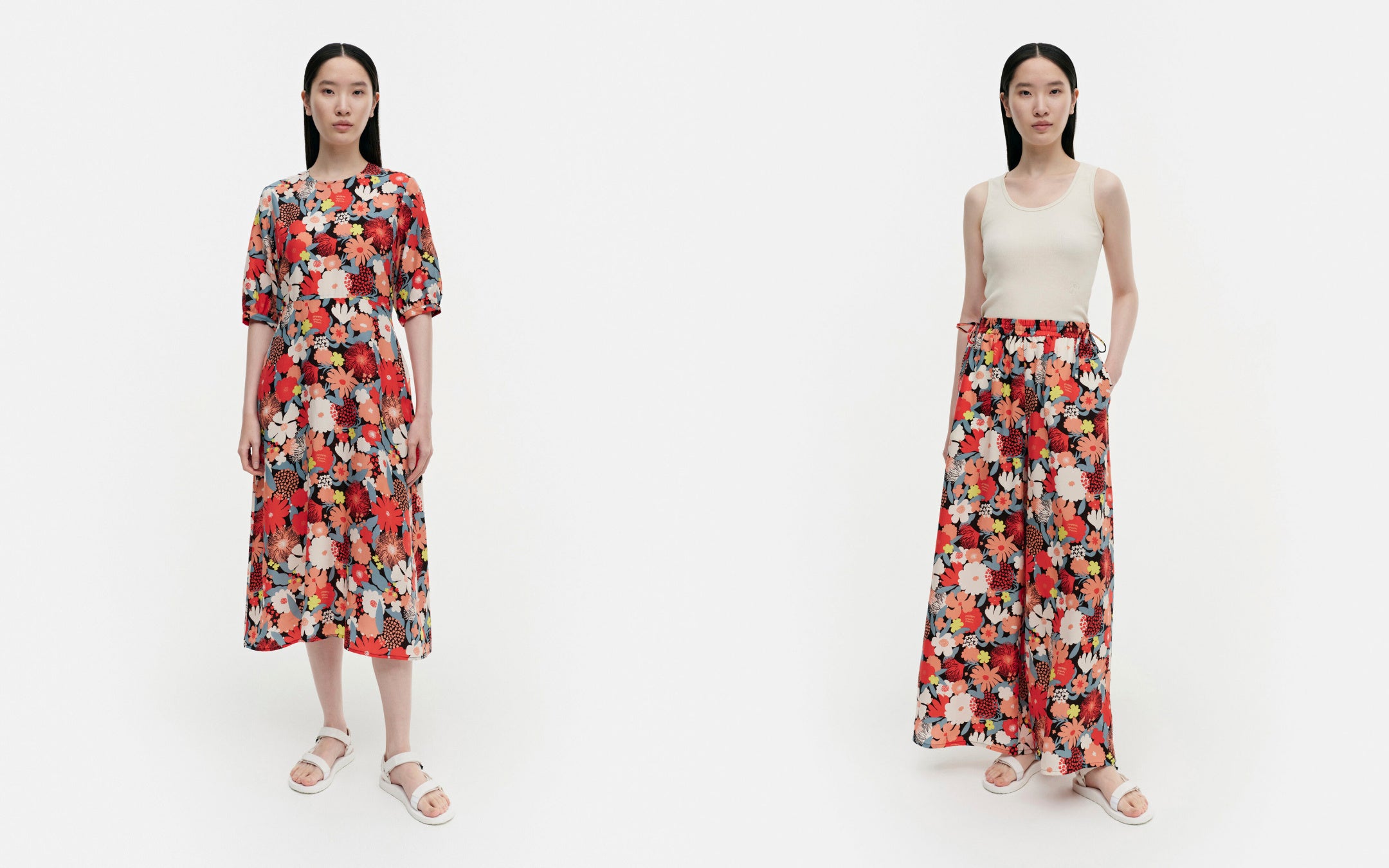 (左) ワンピース ￥49,500 (右) パンツ ￥44,000