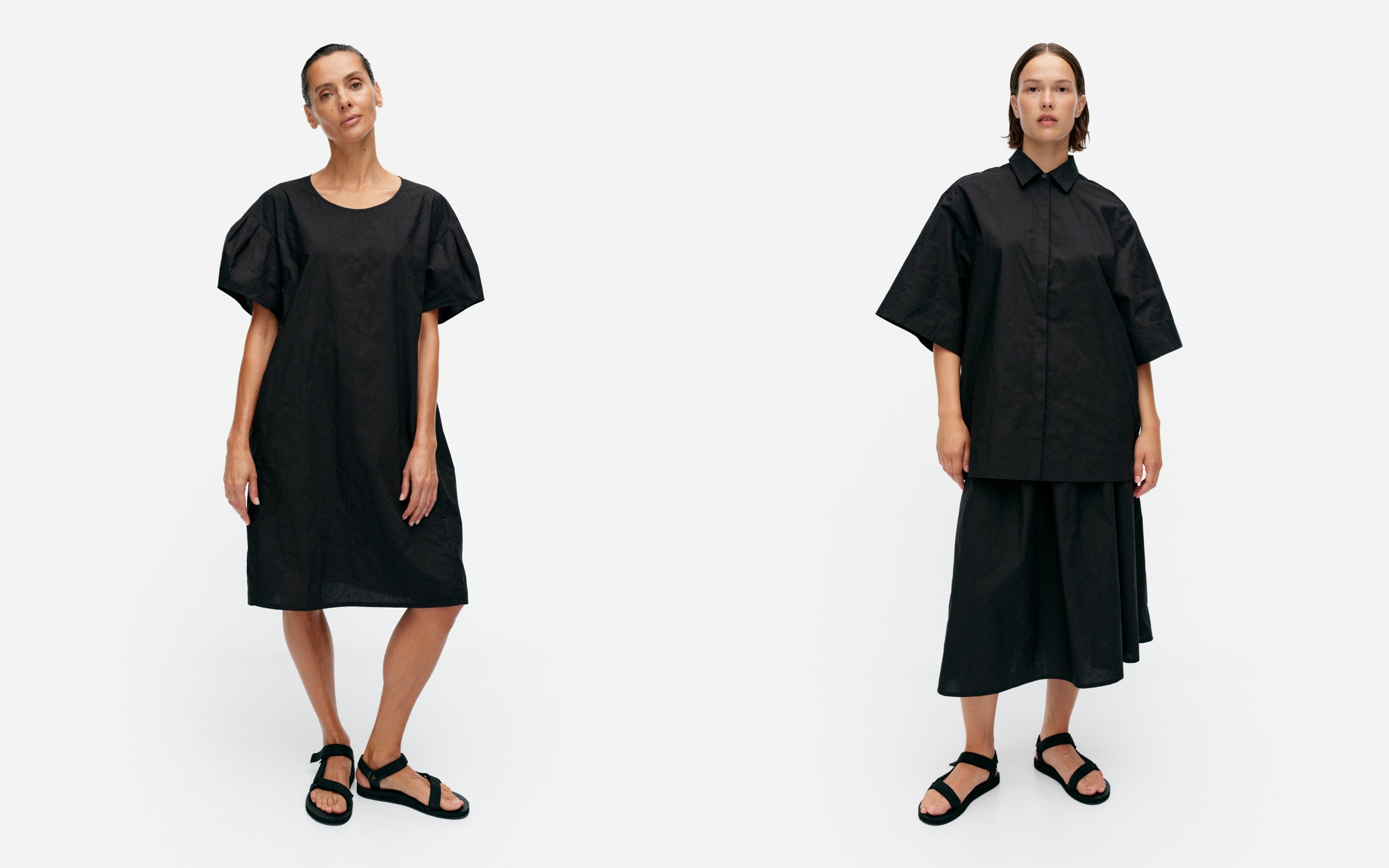 (左) Mini Unikko ワンピース ￥52,800 (右) Mini Unikko ブラウス ￥48,400 Mini Unikko スカート￥51,700