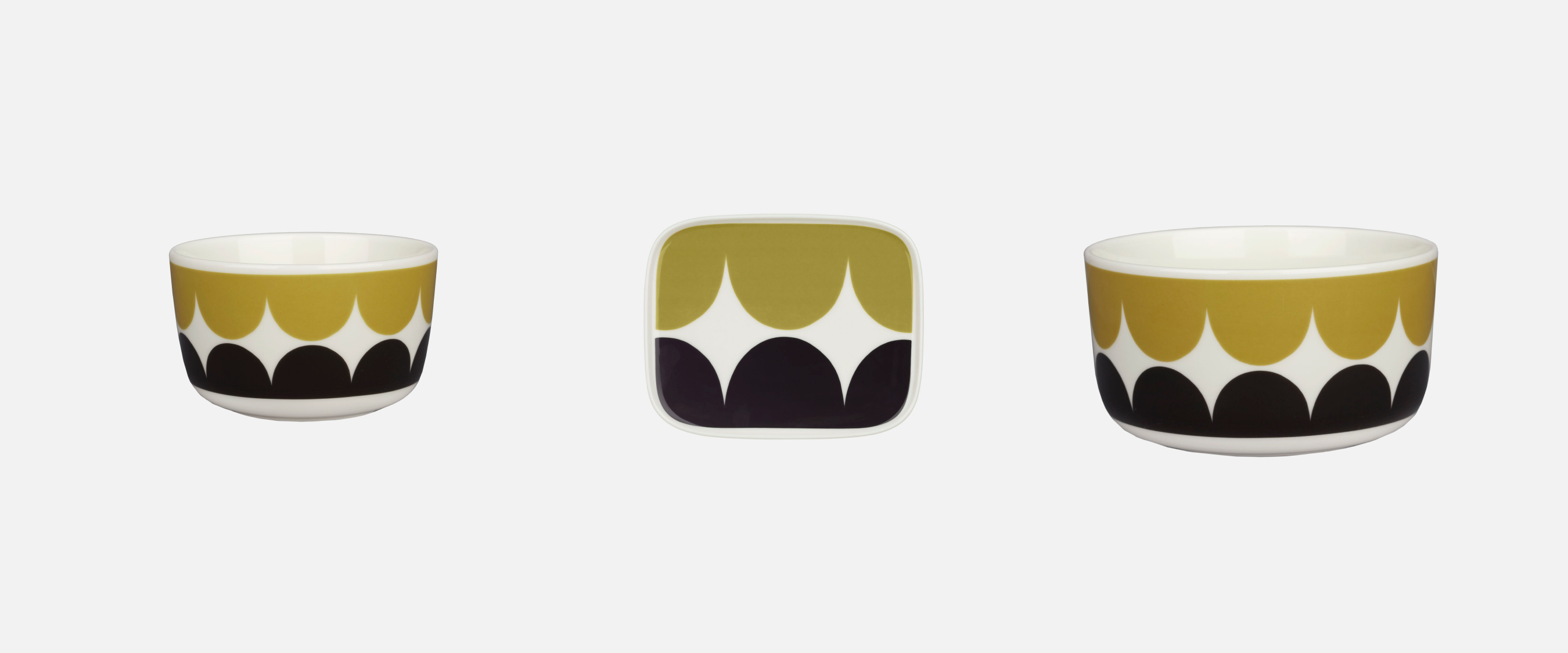 （左から）ボウル小（250ml）3,080円　プレート（12 x 15cm）3,080円　ボウル大（500ml）5,280円（すべて日本限定カラー）