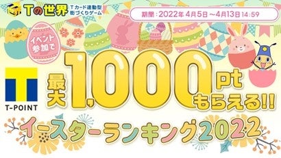 Tカード連動型ゲーム Tの世界 条件達成でtポイントが最大1 000ポイントもらえるイースター ランキング22を開催中 カルチュア エンタテインメント株式会社のプレスリリース Tカード連動型ゲーム Tの世界 条件達成でtポイントが最大1 000ポイントもらえるイースター ランキング22を開催中 カルチュア エンタテインメント株式会社のプレスリリース