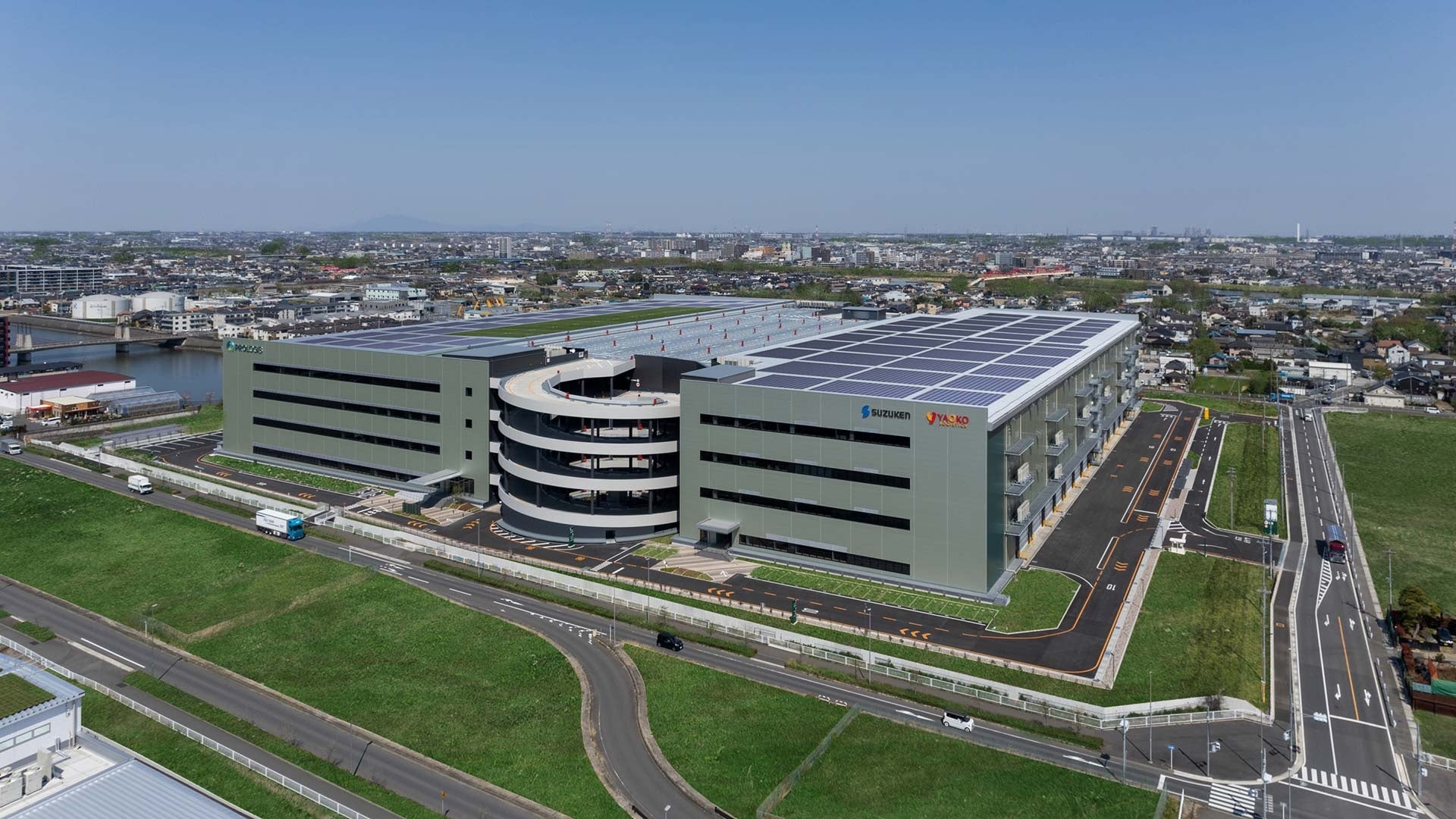 プロロジスとして初めて蓄電池を導入する「プロロジスパーク草加」（太陽光パネルは設置完了後のイメージ）