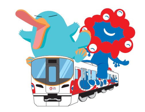 カモノハシのイコちゃんと「ミャクミャク」の初コラボレーション カモノハシのイコちゃんと「ミャクミャク」の初コラボレーション