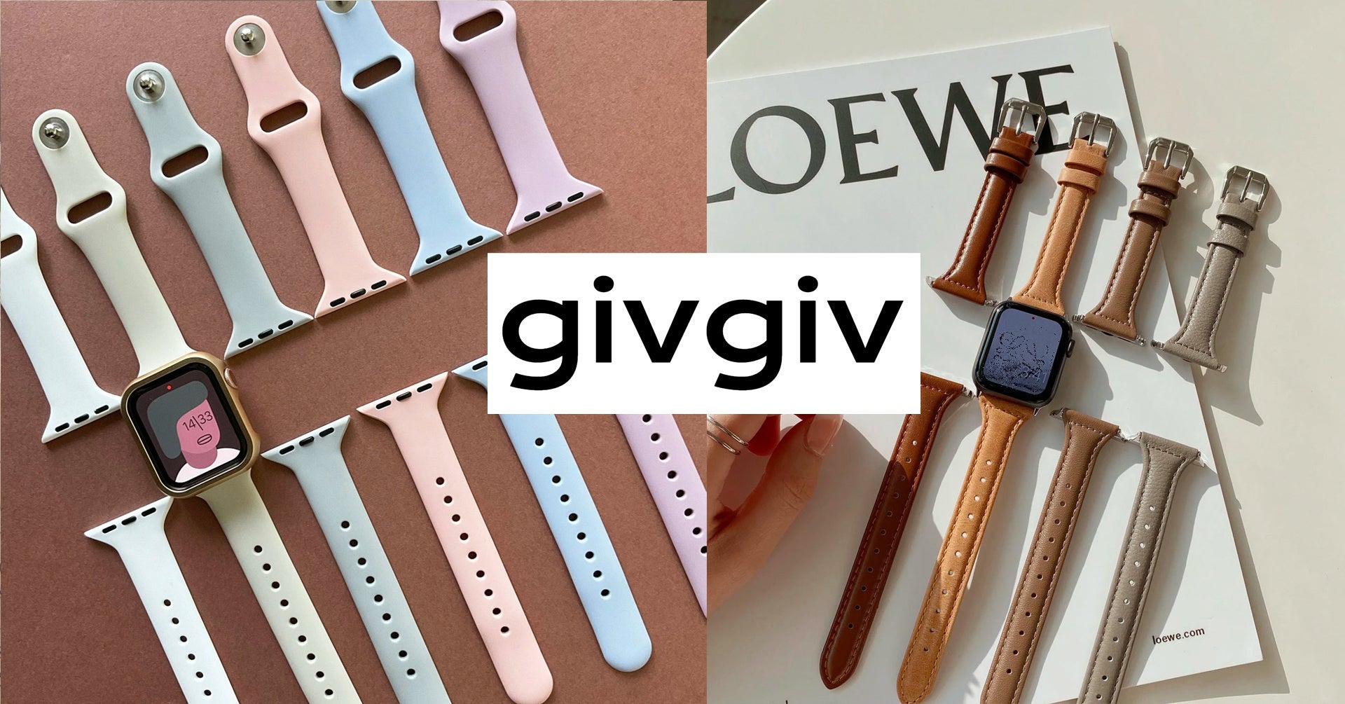 (左) スリムシリコンバンド, (右) ベーシック モダン 本革 applewatch バンド