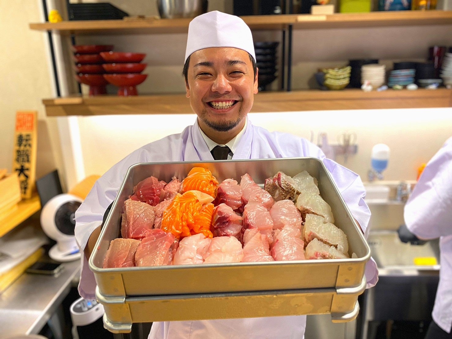 仕入れはいつも以上に気合いを入れておこなったと語る、笑顔満開の転職大将。