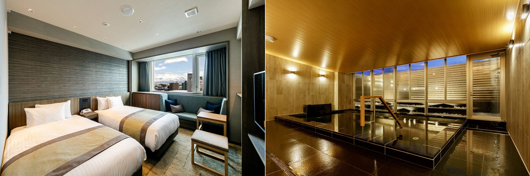 左：スーペリアツインルーム　右：大浴場　※画像はイメージ