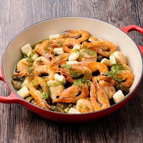 天使の海老とホタテ貝のブルゴーニュ風