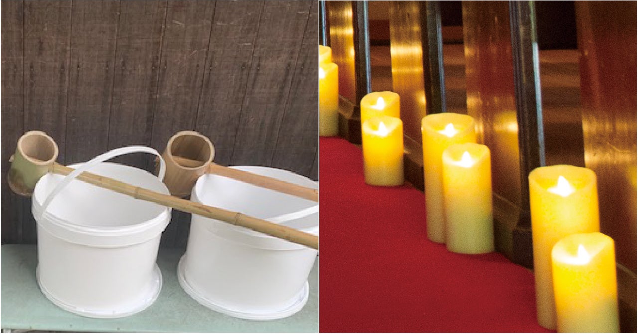 廃材の竹をリサイクルして作った柄杓とキャンドル型LEDライト（イメージ）