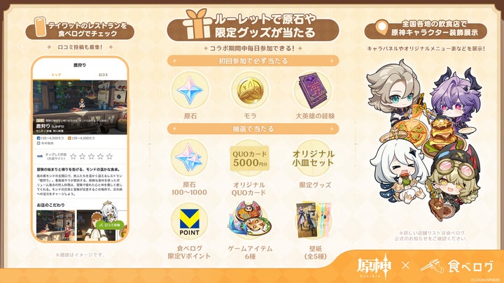 原神』×「食べログ」初のコラボキャンペーンを1月14日より開催!食べ 原神』×「食べログ」初のコラボキャンペーンを1月14日より開催!食べ