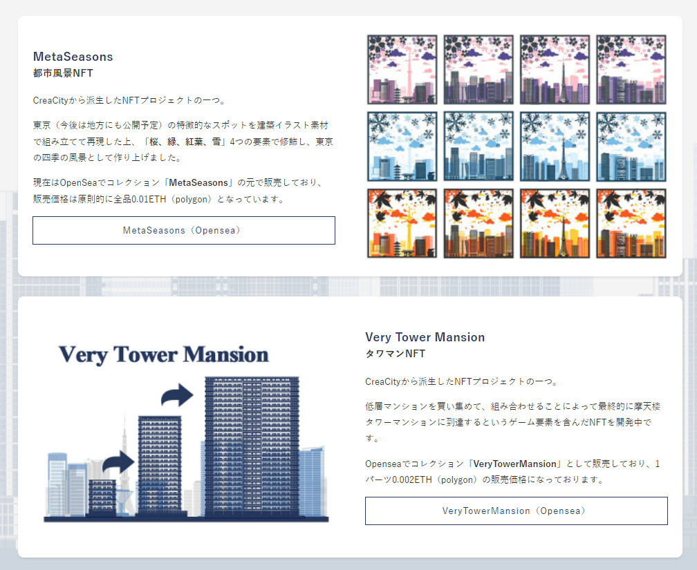 クリエイシティを応用したNFTコレクション