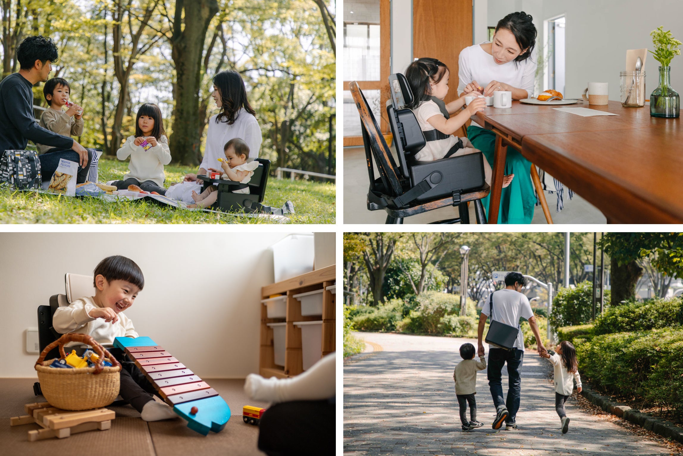 家の中はもちろん、レストラン、公園、スタジアムなど、さまざまな場所で使えて、家族の行動範囲が広がります。