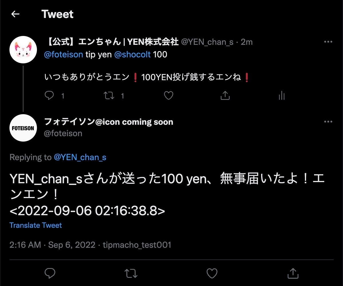 Tip YENの実行画面