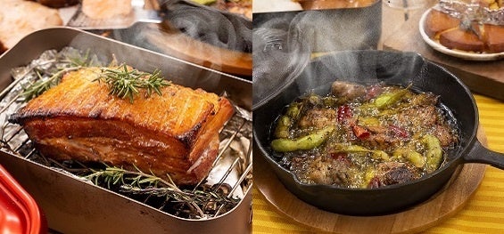 メスティンで作る燻製豚バラブロックとスキレットで作る鶏肉と枝豆のさやごとアヒージョ