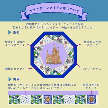 サグラダ・ファミリア缶:ガウディとサグラダ・ファミリア展の開催を記念したキラキラ輝く新商品 サグラダ・ファミリア缶:ガウディとサグラダ・ファミリア展の開催を記念したキラキラ輝く新商品