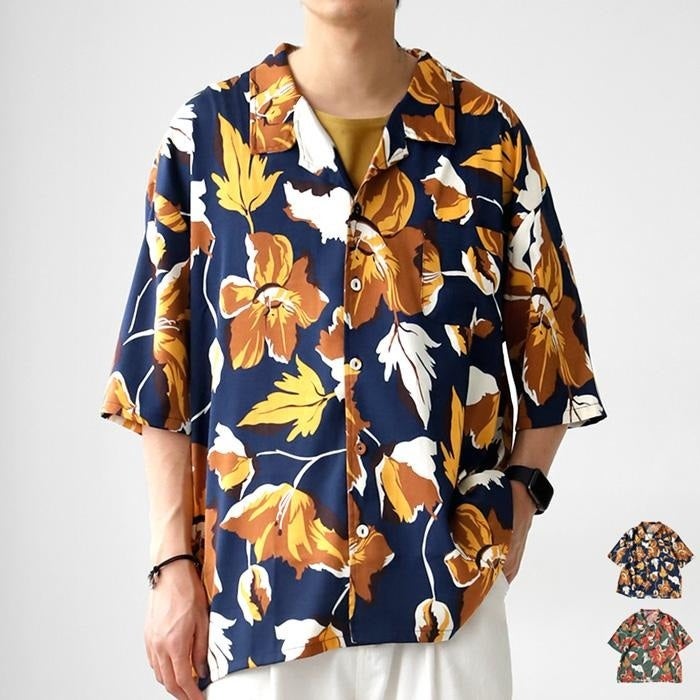 ボタニカル柄 開襟シャツ ¥4950