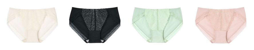 ハイレッグショーツ　左から：BE、BL、ME、PIカラー