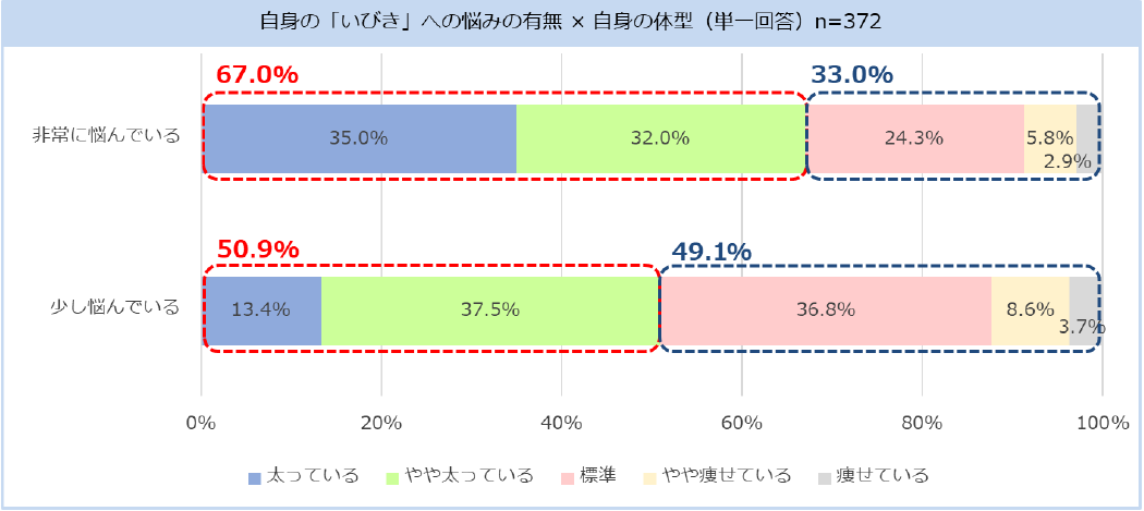 自身のいびきへの悩みと体系
